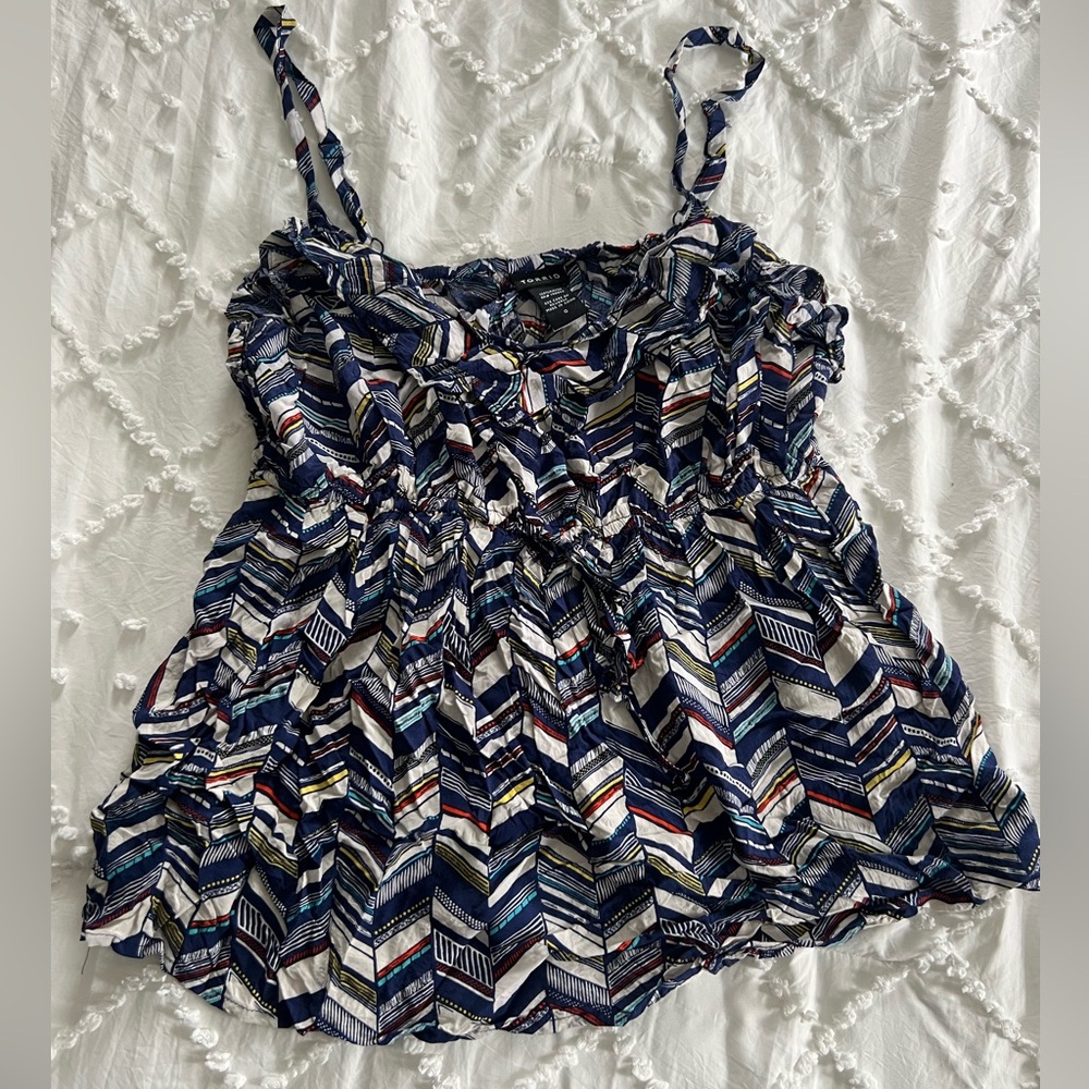 torrid Navy Chevron-Print Smocked Cami with Multicolor Accents